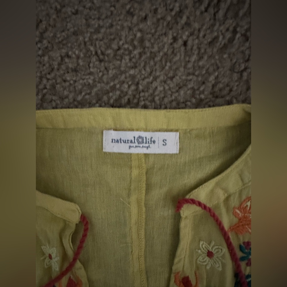 Natural Life Embroidered Tassel Top - Chartreuse - S - Picture 2 of 6